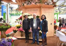 Jennifer Mburu and Yvonne Chelagat Tirop of Sian Flowers with Sulaiman Aloqaibi of United Flowers Group (middle) who was visiting the show.